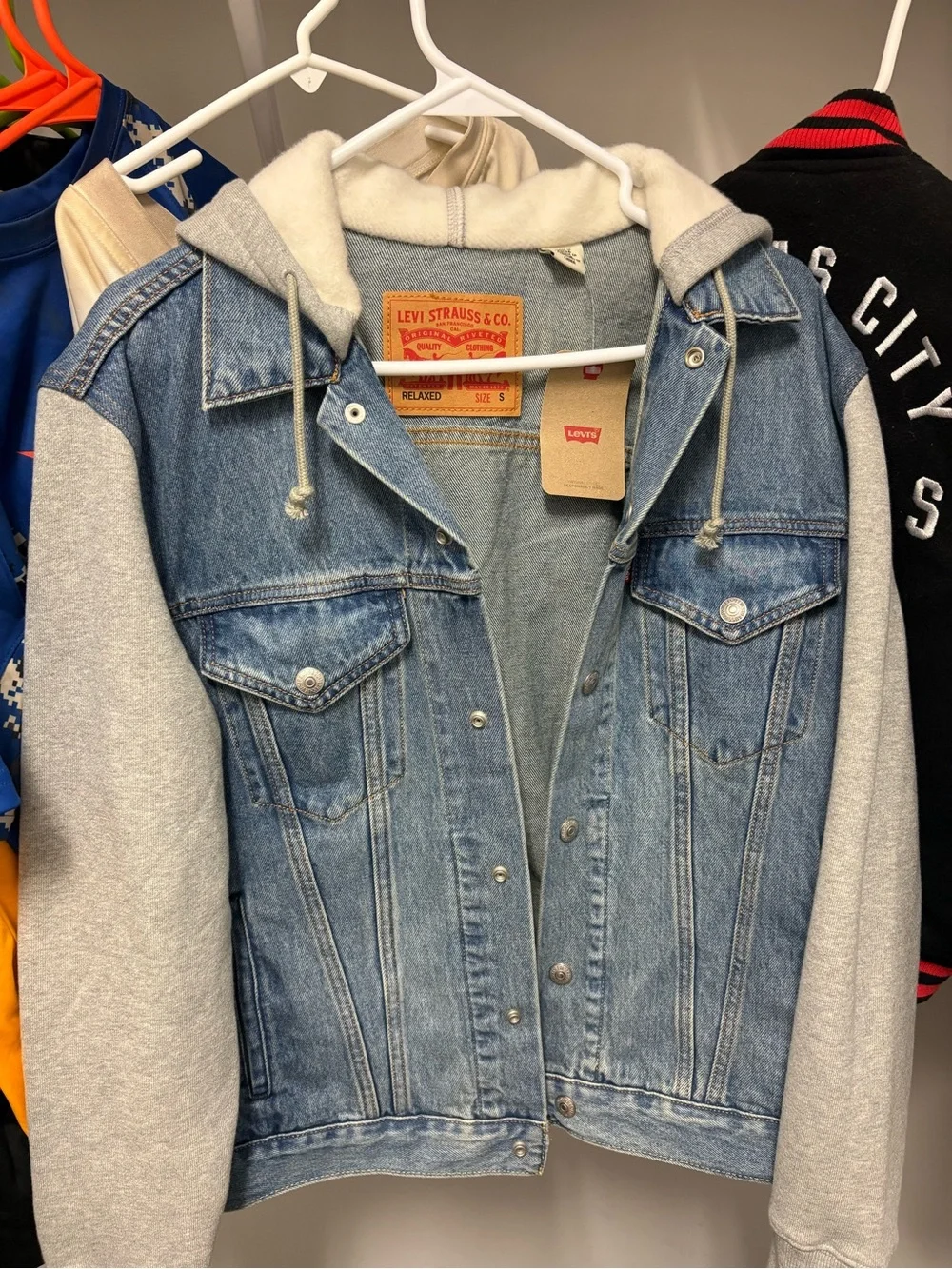 True Religion Light Blue Denim & Gray Hoodie Jacket